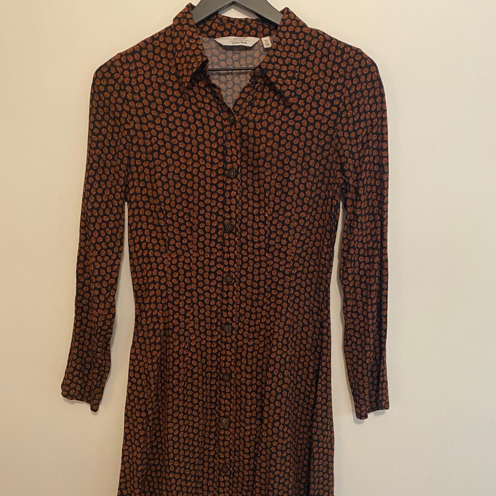 Long Sleeve Collared Patterned Dress